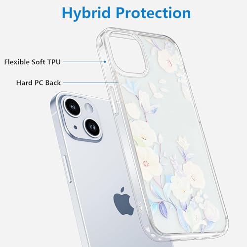 Image of VONZEE Clear Transparent Flower Case Compatible with Samsung Galaxy A35 5G, Shockproof Floral Design PC+TPU Back Cover, Camera Protection Slim Protective Phone Case for Women & Girls, Blue
