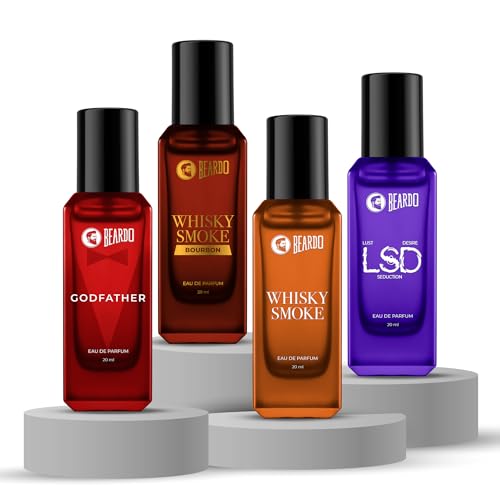 Beardo The Smoke Legacy Pack- Whisky Smoke,Whiskey Smoke Bourbon,GodFather & LSD Perfume for Men (20ml x 4) | Long Lasting Fragrance | Long Lasting Perfume for Men | Gift for Men | Gift for Friend