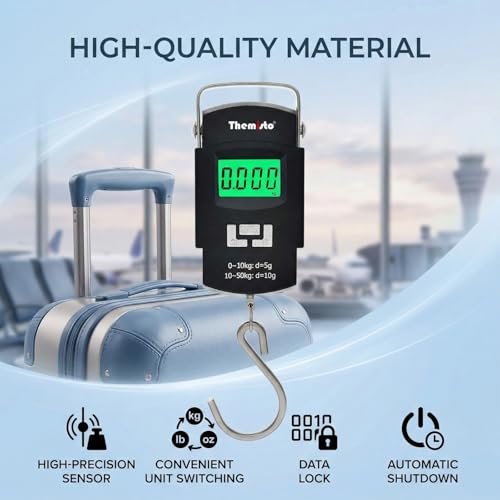 Image of Themisto TH-WS01 Digital Hanging Luggage Scale | 50kg Portable Travel Weighing Scale with LCD Display (Black)