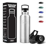 Borraccia Termica, 500 ml Senza BPA, Borracce Termiche, 18/8 Acciaio Inossidabile, Borraccia Acciaio Inox, Bottiglia Acqua Con Cannuccia e 2 Coperchi, Borracce per Scuola - Acciaio inossidabile