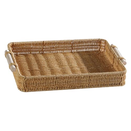 SOLUSTRE Household Fake Rattan Storage Basket Cutlery Organizer for Kitchen Dining and Bathroom Plastic Material Smooth Design for Fruits Vegetables Snacks and More