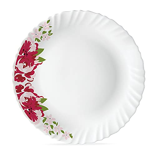 Image of Larah by BOROSIL Rose Red 6 Pcs Opalware Plate Set (Dia - 10 inch), White