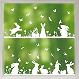 COMOOKA 6 Blatt Fensterbilder Ostern Hasen Fenstersticker Selbstklebend Osterdeko Fenster Schmetterlinge Frühling Kaninchen Ostern Deko Fensterdeko