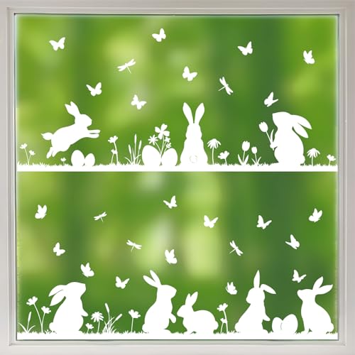 COMOOKA 6 Blatt Fensterbilder Ostern Hasen Fenstersticker Selbstklebend Osterdeko Fenster Schmetterlinge Frühling Kaninchen Ostern Deko Fensterdeko