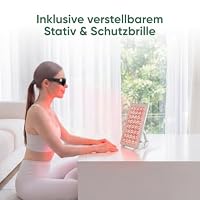 Nanoleaf Rotlichtlampe, Infrarottherapie für Körper & Gesicht, 160 LEDs (jeweils Rot 630 + Nahinfrarot 850 nm), Red Light Therapy Panel mit 4 Intensitätsstufen, Timer, Brille + Ständer – Ansicht 7