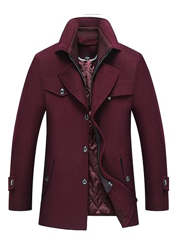 Image of INVACHI Men's Wool Blend Coat Warm Winter Trench Coat with Detachable Soft Scarf Single Breasted Pea Coat