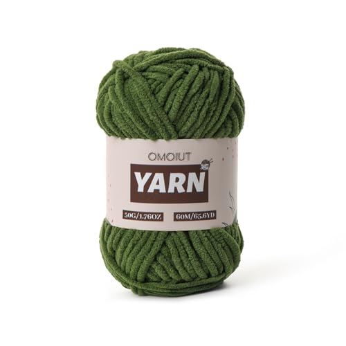 Image of Plush Chenille Chunky Crochet Yarn - Baby Yarn for Crocheting Soft - Velvet Yarns Knitting for Blankets Crafts - Fluffy Amigurumi Yarns 50g / 65.6yd (Pine Green)