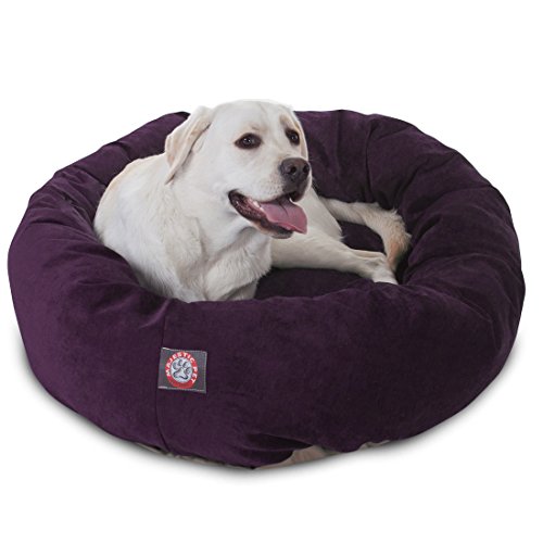Image of Majestic Pet 40 Inch Micro Velvet Calming Dog Bed Washable - Cozy Soft Round Dog Bed with Spine for Head Support - Fluffy Donut Puppy Mat 40x29x9 (inch) Large - Aubergine (2025)