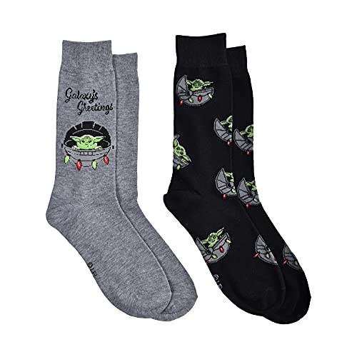STAR WARS Mandalorian The Child Men's Crew Socks, Light Grey Heather Christmas Child, One Size