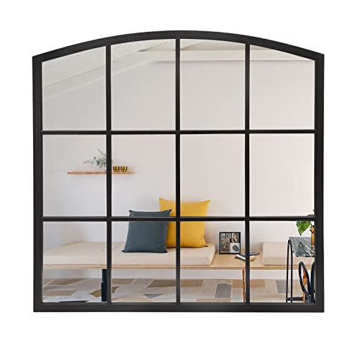 Gifttrove 36 Inch Arched Window Mirror, Matte Black Metal Frame Decorative Mirror, Grid Wall Mirror For Living Room, Bedroom, Entryway #TOP1