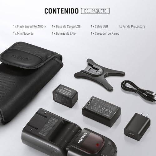 Miniatura 9 de Neewer Z760-N Ttl Flash Speedlite Compatible Con Nikon Dslr Cámara, 76ws Gn60 2,4g 1 8000s Hss Speedlight, Conversión Tcm, 7,4v 2600mah Cargador De Batería, 480 Flash Potencia, 1,5s Reciclaje Rápido