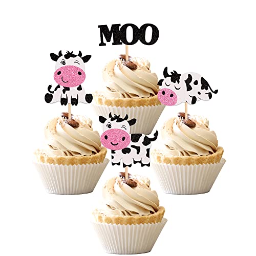 24 Pcs Cow Cupcake Toppers Glitter Farm Animals Moo Cupcake Picks Cow Theme Baby Shower Kids Birthday Party Cake Decorations Supplies #TOP7