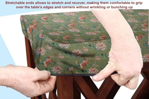 Image of The Furnishing Tree Elastic Cotton Rectangular Center Table Cover 18x48 in Inches Floral Multicolor on Greenish Base