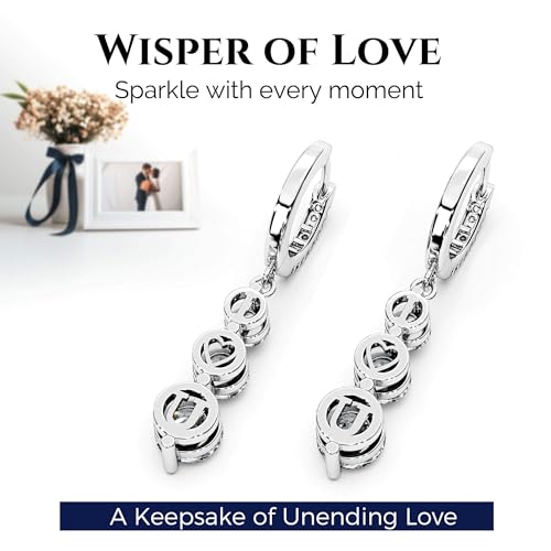 Moissanite Three-stone Diamond Drop Earrings for Women S925 Rodium Vermeil Sterling Silver Trilogy Dangle for Wife Girlfriend Mom Gifts for Her Daughter on Birthday Wedding Anniversary4