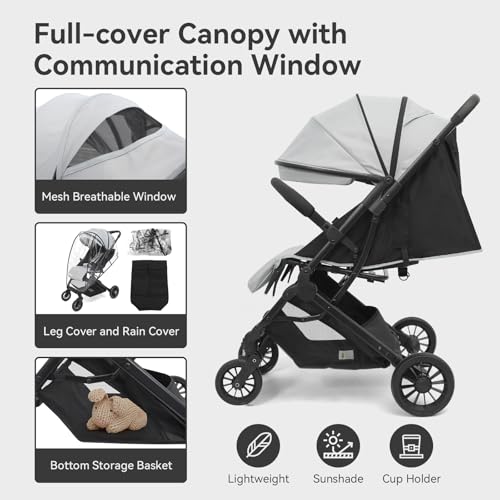 SOLIDEE Baby Stroller, Pushchair with Adjustable Seat, Compact Travel Pram Buggy with Footmuff, Pushchairs for 0-3 Years Old Toddlers with UPF50+ Canopy, Rain Cover, Storage Basket - Image 6