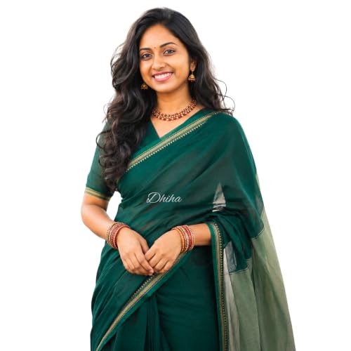 Image of Narayanpet Pure Cotton Avani Border Saree for Women with Running Blouse | Tassels | Traditional Woven Solid Design | Handloom Weave