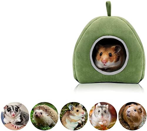 Voarge Cama Felpa Hamster Nido de Hámster, para Animales Pequeños con Almohadilla Extraíble Cama de Cueva para Mascotas Ardilla, Hurones, Ratas, Erizos (Verde)