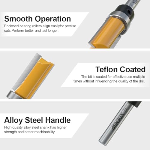 Image of 4 PCS Pattern Flush Trim Router Bit Set 1 /4 Inch Shank, Top Bearing Flush Cut Trim Router Bit for Woodworking, Cutting Diameter: 1 /2 inch, Cutting Length: 1 /2 inch, 3 /4 inch, 1 inch, 1-1 /2 inch
