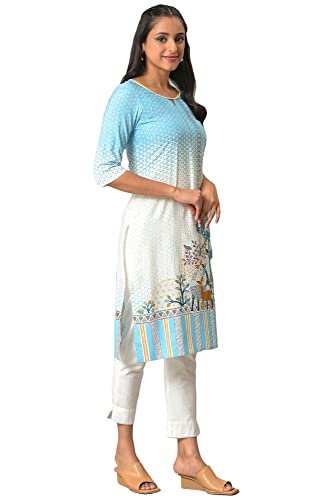 Image of Aurelia Women's Rayon Regular Fit Floral Regular Printed Straight Kurta