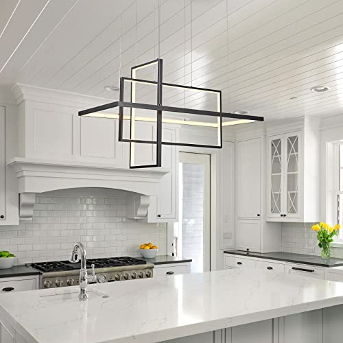 Leniure Black Square Cube Led Light Pendant Lamp Chandelier Lighting Fixture 34" Wide 16" Deep 20" High, Warm White 3000K #TOP7