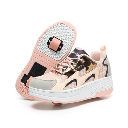 Wooowyet Retractable Roller Skate Shoes Sneakers with Wheels for Girls Kids Boys Wheeled Heel Footwear Zapatos Zapatillas Tenis Patines para Niñas Pink Big Kids 7