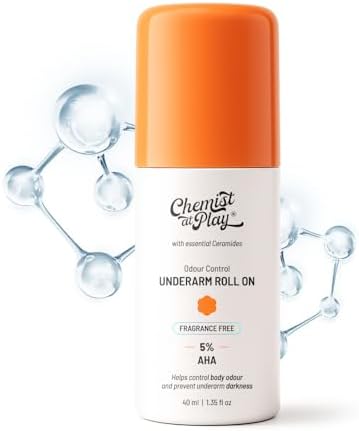 Chemist at Play UnderArm Roll-On with 5% Lactic Acid 1% Mandelic Acid | Prevents Odour Brightens Skin & Exfoliates Underarm | Fragrance-Free for Sensitive Skin | Alcohol & Aluminium Free | 1.3 Ounce