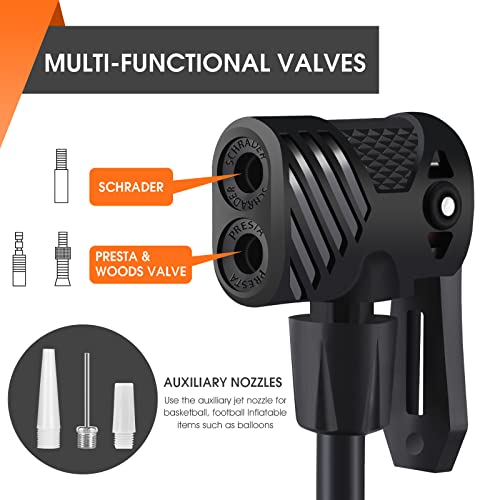 CHIMONA Bike Air Pump 160 PSI, Portable Bike Tire Pumps with Schrader and Presta Valve, Mini Floor Bicycle Air Pump with Ball Needles and Balloons Nozzle, Inflator for Soccer Basketball