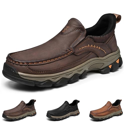 Men's Slip On Loafers, Lightweight Walking Sneakers, Casual Outdoor Leather Shoes, Comfortable Hiking Shoes for Travel, Camping, Running
