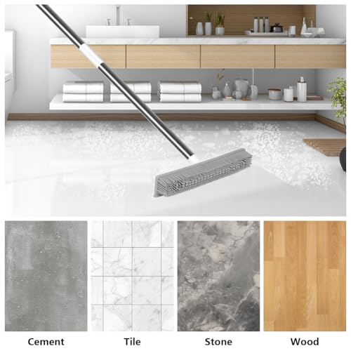 AMFUN 2 in 1 Gummibesen mit Stiel, Besen Gummiborsten, Langen Stiel Besen Entfernen von Tiere Katzen Hunde Haare, Bodenbürste für Bödenzum Teppiche Fliesen (mit 2 Hartborsten Eckenreinigungsbürste) – Bild 7