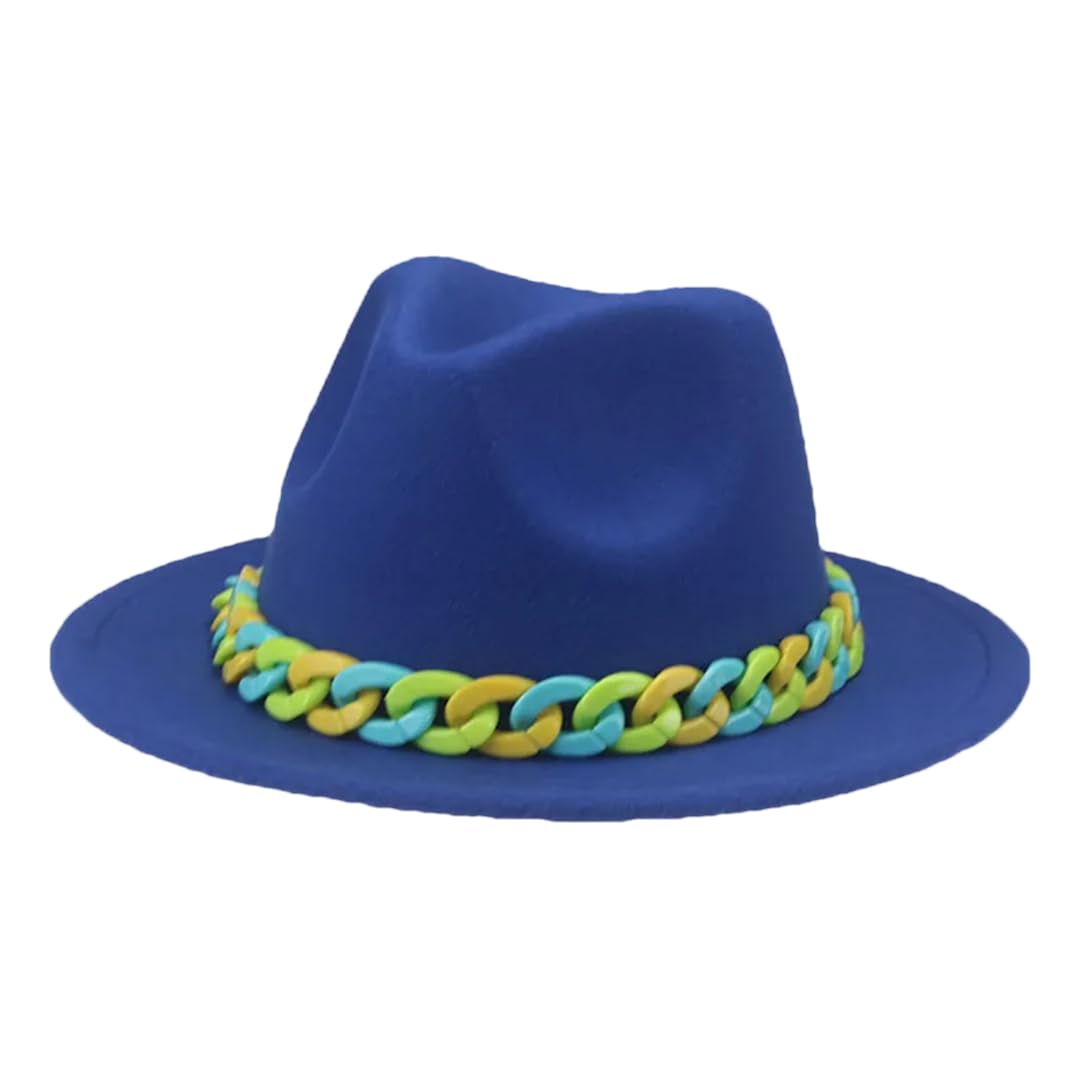 Czapki dla kobiet dzieci chłopcy dziewczęta Panama jednolity łańcuszek kapelusz fedora czapki dziecięce sombreros niebieski 56-58 cm (dorośli), NIEBIESKI, M