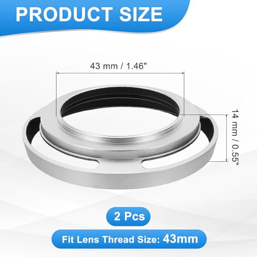 Patikil 2 Unidades de Sombrilla para Lente de 43 mm, Universal de Metal Delgado Curvada con Ventilación y Rosca para Fujifilm y Pentax, Color Plata miniatura 2
