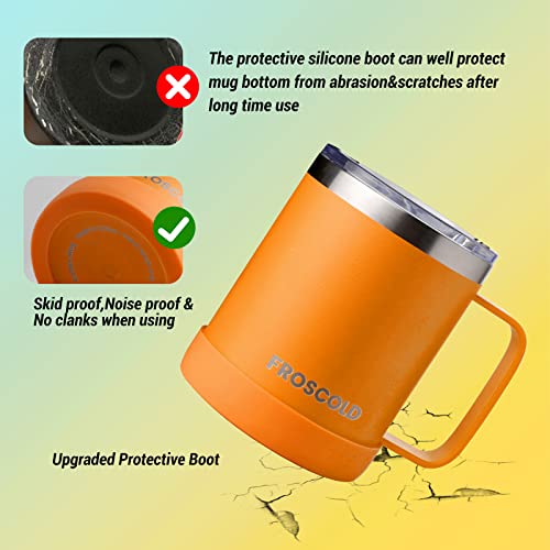 Froscold Insulated Coffee Mug With Lid & Straw, 12Oz Double Wall Camping Mug Tumbler With Handle, Reusable Stainless Steel Travel Coffee Mug, Thermal Coffee Cup For Outdoor, Office, Gift (Orange) #TOP3