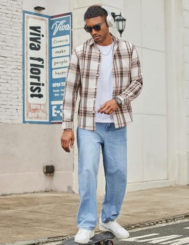 COOFANDY Mens Flannel Shirts Long Sleeve Lightweight Plaid Shirt Casual Button Down Shirts with Pocket3