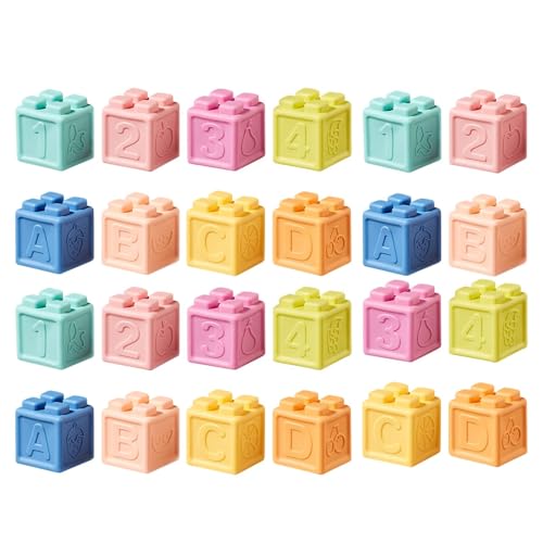 Genérico Toddler Building Blocks, 24x Rubber Construction Toys, Sensory Teething Blocks 9,06 x 6,69 in and Fun Learning, Bright & Authentic Toys for Birthday, Holiday, Playtime