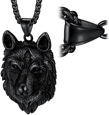 FaithHeart Viking Nordic Jewellery Wolf Necklace for Men Stainless Steel Wolf Head/Fenrir Pendant with Sturdy Chain Norse Mythology Gifts for Boys Can Personalise