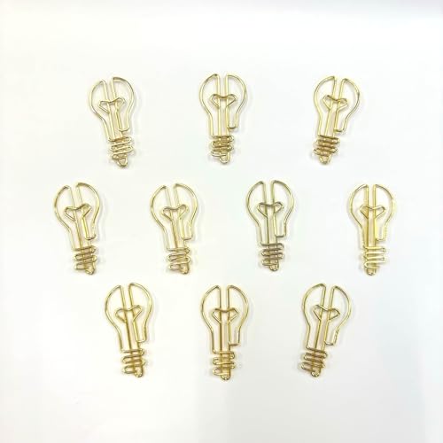 【 ひらめき 電球 モチーフ ゼムクリップ 】 10個入り ゴールド メタリック 遊び心 勉強 研究 実験 理科 学校 ペーパークリップ 袋どめ 資料 ブックマーク しおり 便利 デスクアイテム ファイル バインダー プリント 文房具 事務用品 デザインク