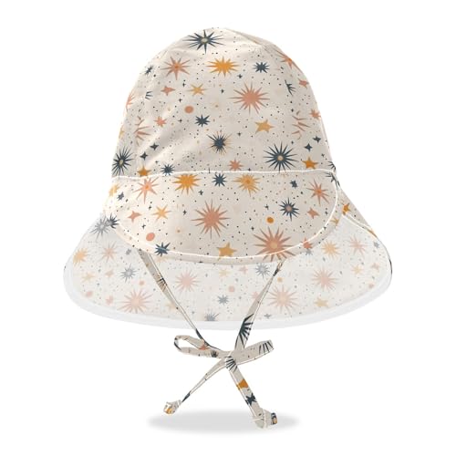 Kids Beach Hat Boys Beach Caps Baby Girls' UPF 50 Large Brim Traveling Swim Hat Boho Simple Style Sea Shell Stars