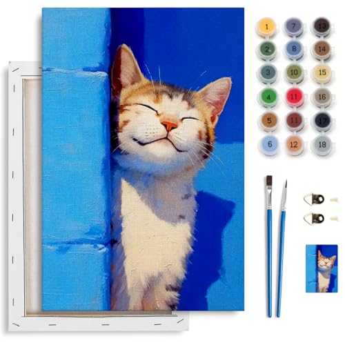 Spandrel Cute Cat Framed Paint by Numbers Kit for Adult, Kitten Adult Paint by Number Kits on Canvas, DIY Acrylic Oil Easy Animals Painting by Numbers for Home Wall Decor, 8x12in