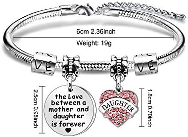 Daughter Gift Daughter Bracelet from Mum Mother Crystal Heart Pendant Bracelet -The Love Between A Mother And Daughter Is Forever
