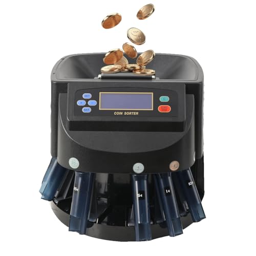 US Coin Counter Sorter and Wrapper Machine Money Counter Organizer Machine 150 Coins/Minute Coin Bank Change Sorter Counter Holder Machine with LCD Display