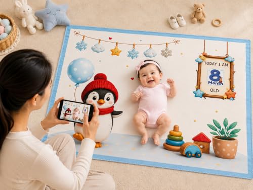 Image of NEW COMERS Baby Monthly Milestone Blanket | 1 to 12 Months Extra Soft Fleece | Best Photography Backdrop Prop | Size - 55 in to 44 inch Super Soft Fabric (Light Blue)