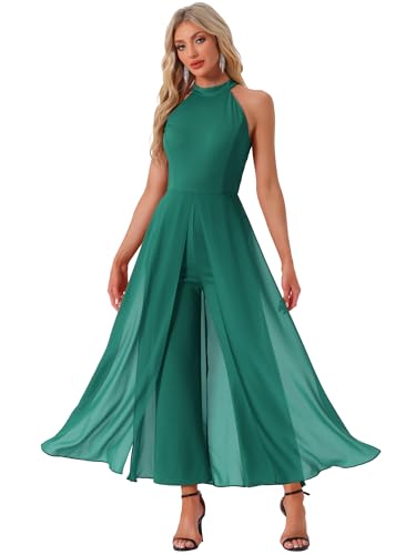 Mono de gasa elegante con cuello halter y pantalón palazzo para bodas
