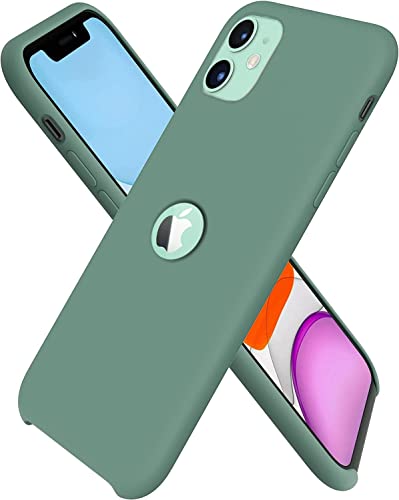Image of VONZEE Microfiber Logo Cut Compatible for iPhone 11 Case Liquid Silicone Cases Non-Slip Full Body 4 Layer Protectives Shockproof Back with High Raised Camera Lips Midnight Green