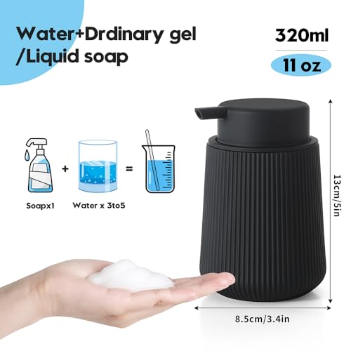 Image of YAUKPH Striped Foaming Hand Soap Dispenser with Leak-Proof Pump for Bathroom and Kitchen Countertop 11oz Black
