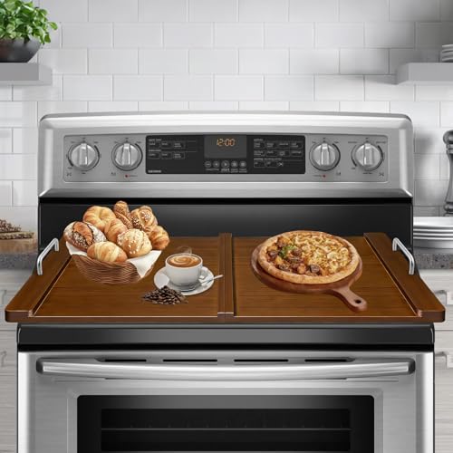 Folding Noodle Board Stove Cover with Handles: 29.5”×22”,Stove Top Covers for Electric Stove & Gas Burners, Gas Stove Cover for RV, Serving Tray,Apartment-Dark brown