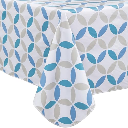 Image of Walrus Heavy Duty Vinyl Tablecloth with Flannel Backing Waterproof Oil-Proof Plastic Table Cloth Stain-Resistant Wipeable Table Cover for Indoor and Outdoor (Geometric Leaf,54x54 Inch)