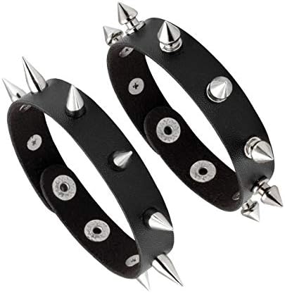MANFNEE 2Pack Punk Goth Bracelet for Man Women Leather Spike Rivet Metal Studded Wristbang Black