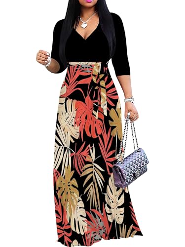 Image of Plus Size Maxi Dress for Women V Neck Flowy Dresses with Pockets for Wedding Guest Church