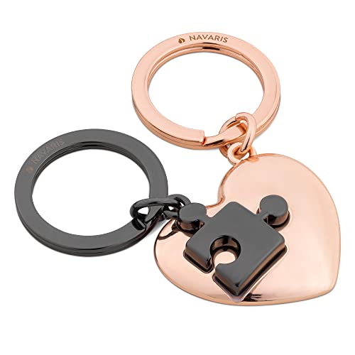 Navaris Schlüsselanhänger Liebespuzzle - Anhänger mit hochwertiger Zinklegierung - Keychain für Schlüsselbund Handtasche - roségold anthrazit