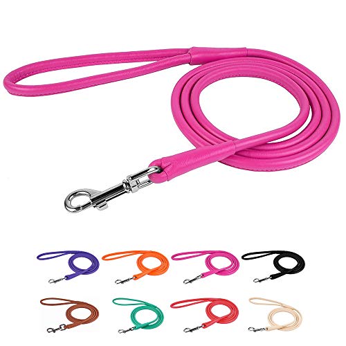 Collardirect Rolled Leather Dog Leash Rope Soft Padded Training Lead Heavy Duty Leashes For Dogs Small Medium Large Puppy Black Blue Red Orange Green Pink White (Medium, Pink) #TOP11